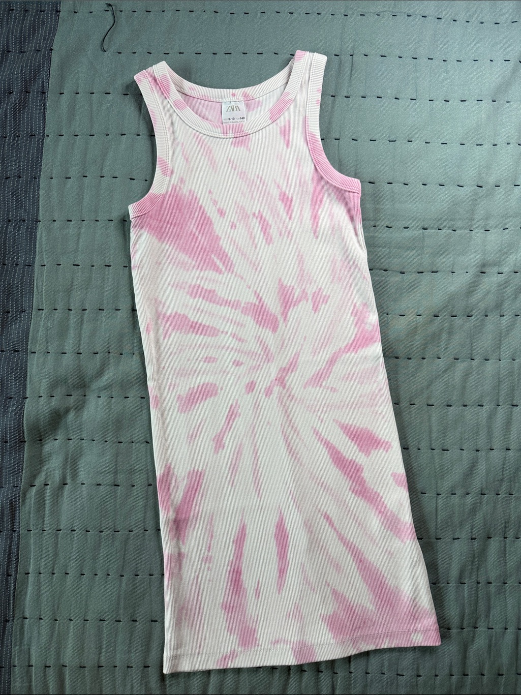 Zara Kids Pink And White Tie-Dye Ribbed Tank Dress